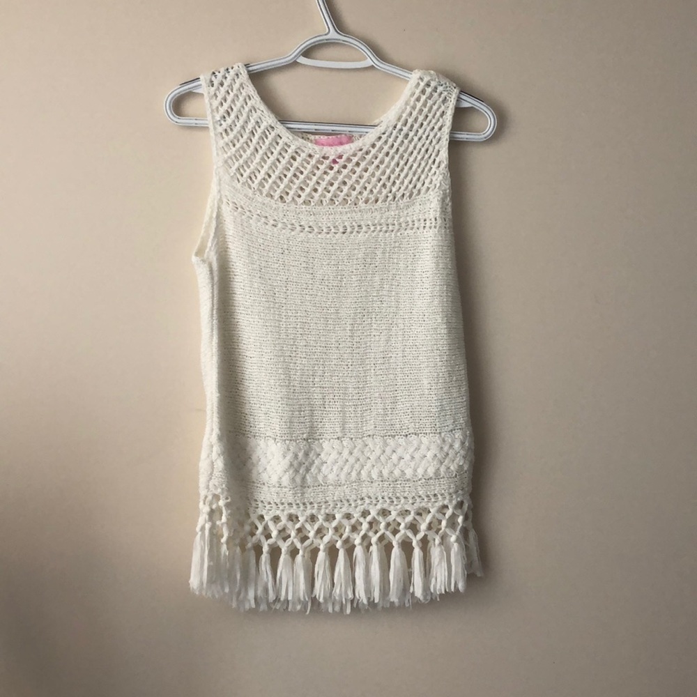 Lilly Pulitzer- white crochet fringe top